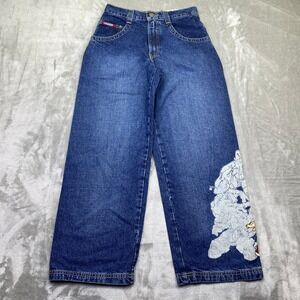 VTG Flamehead Jeans Boys Sz 14 Dark Wash Cartoon Character Denim Pant Fit 26" Y2